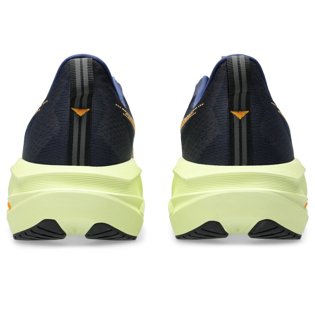 ASICS Novablast 5 Bleu nuit-Vert citron / Indigo Blue-Amber — vue arrière (1011B974-402)