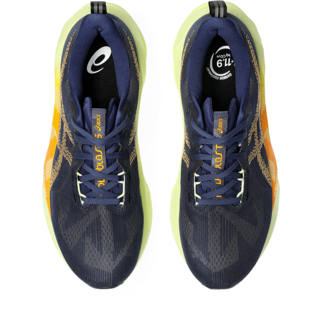ASICS Novablast 5 Bleu nuit-Vert citron / Indigo Blue-Amber — vue dessus (1011B974-402)
