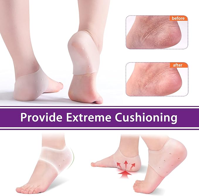 Silicone Gel Heel Protectors | Pain Relief Cushion Pads for Plantar Fasciitis & Cracked Heels